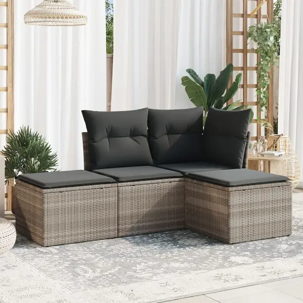 Gossi set canapea de gradina cu perne, 4 piese, gri deschis poliratan
