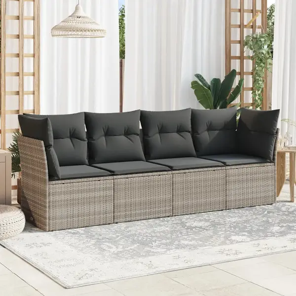 Gossi set canapea de gradina cu perne, 4 piese, gri deschis poliratan