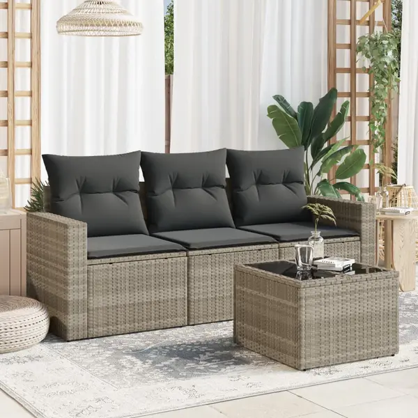 Gossi set canapea de gradina cu perne, 4 piese, gri deschis poliratan
