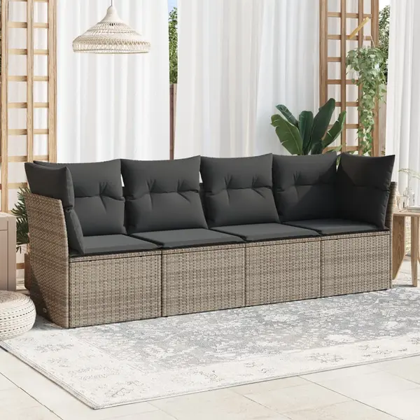 Gossi set canapea de gradina cu perne, 4 piese, gri, poliratan