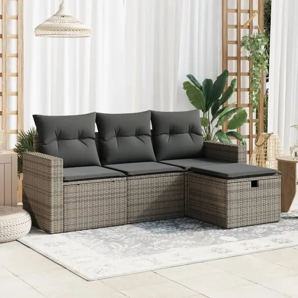 Gossi set canapea de gradina cu perne, 4 piese, gri, poliratan