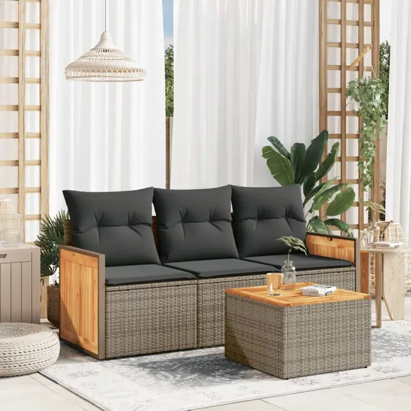 Gossi set canapea de gradina cu perne, 4 piese, gri, poliratan