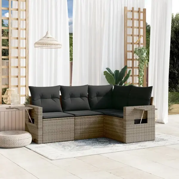Gossi set canapea de gradina cu perne, 4 piese, gri, poliratan