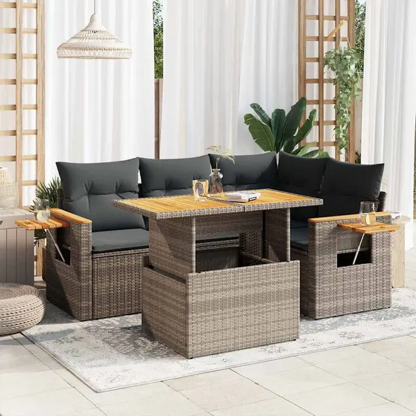 Gossi set canapea de gradina cu perne, 4 piese, gri, poliratan