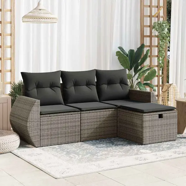 Gossi set canapea de gradina cu perne, 4 piese, gri, poliratan