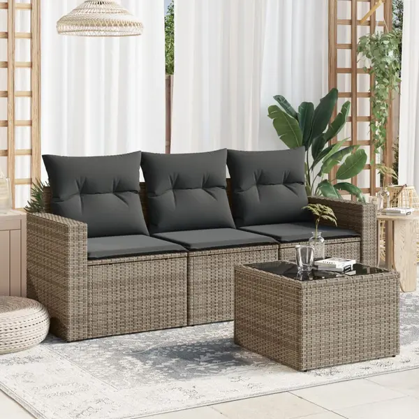Gossi set canapea de gradina cu perne, 4 piese, gri, poliratan
