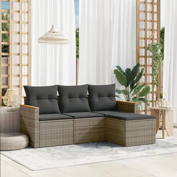 Gossi set canapea de gradina cu perne, 4 piese, gri, poliratan