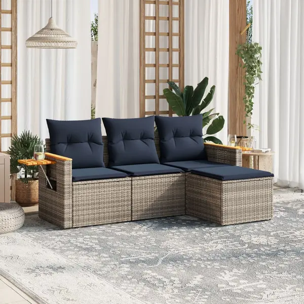 Gossi set canapea de gradina cu perne, 4 piese, gri, poliratan