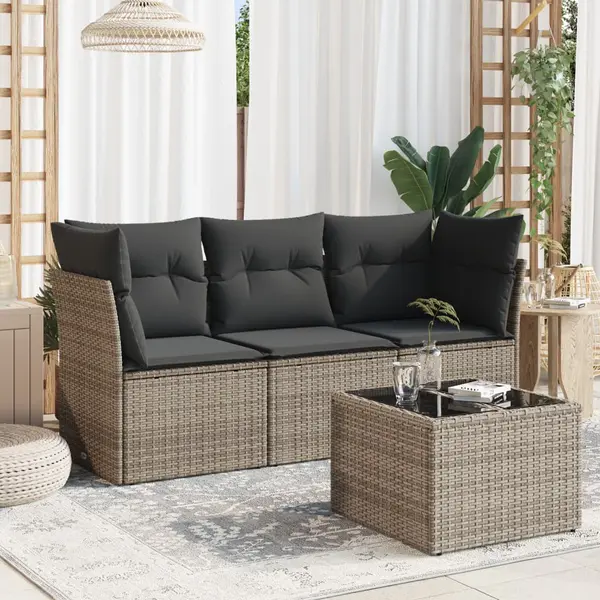 Gossi set canapea de gradina cu perne, 4 piese, gri, poliratan