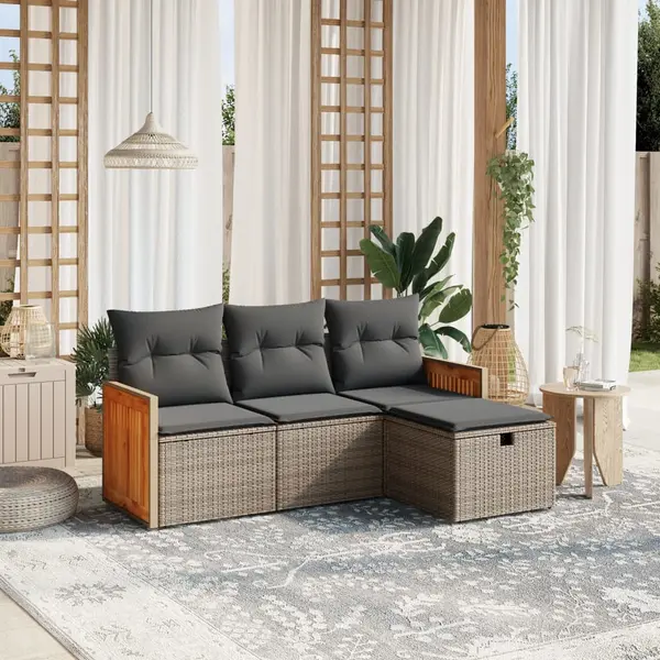 Gossi set canapea de gradina cu perne, 4 piese, gri, poliratan