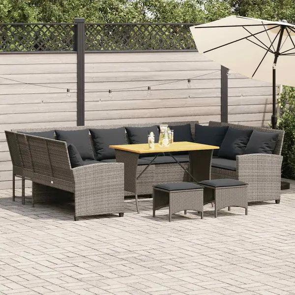 Gossi set canapea de gradina cu perne, 4 piese, gri, poliratan