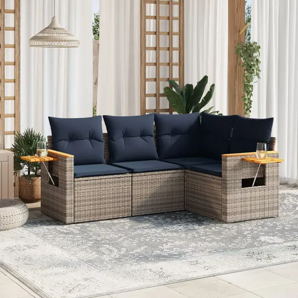 Gossi set canapea de gradina cu perne, 4 piese, gri, poliratan