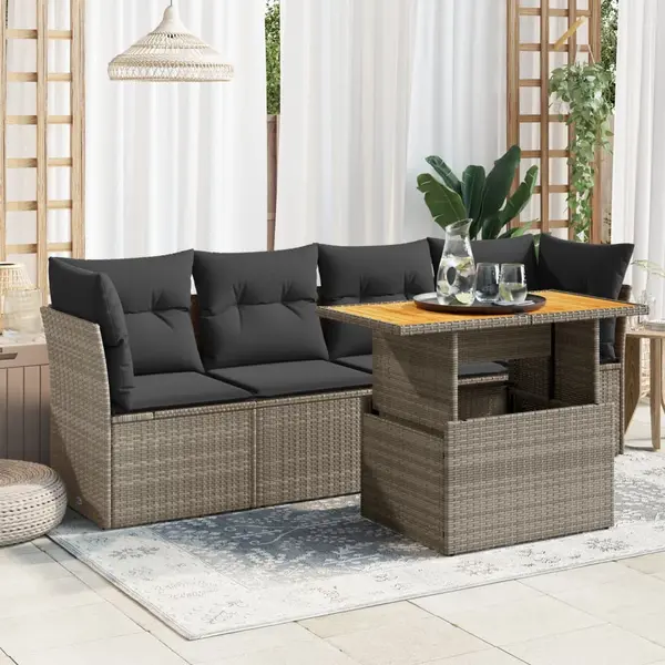 Gossi set canapea de gradina cu perne, 5 piese, gri, poliratan