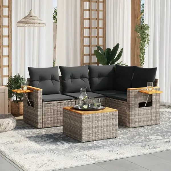 Gossi set canapea de gradina cu perne, 5 piese, gri, poliratan