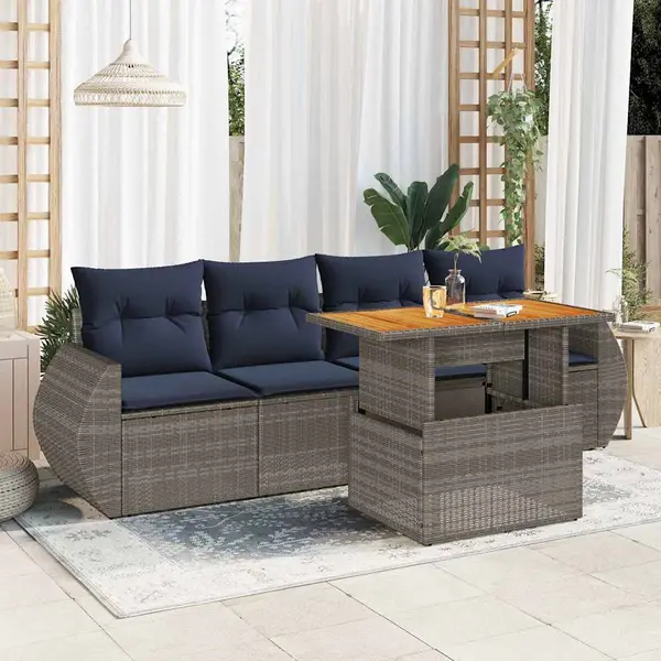 Gossi set canapea de gradina cu perne, 5 piese, gri, poliratan