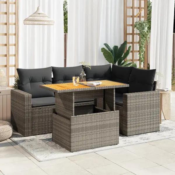 Gossi set canapea de gradina cu perne, 5 piese, gri, poliratan