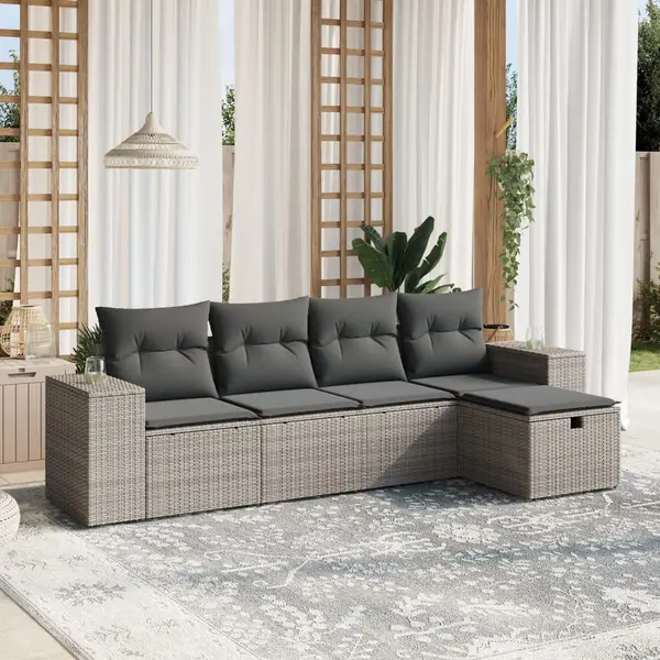 Gossi set canapea de gradina cu perne, 5 piese, gri, poliratan