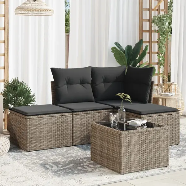 Gossi set canapea de gradina cu perne, 5 piese, gri, poliratan