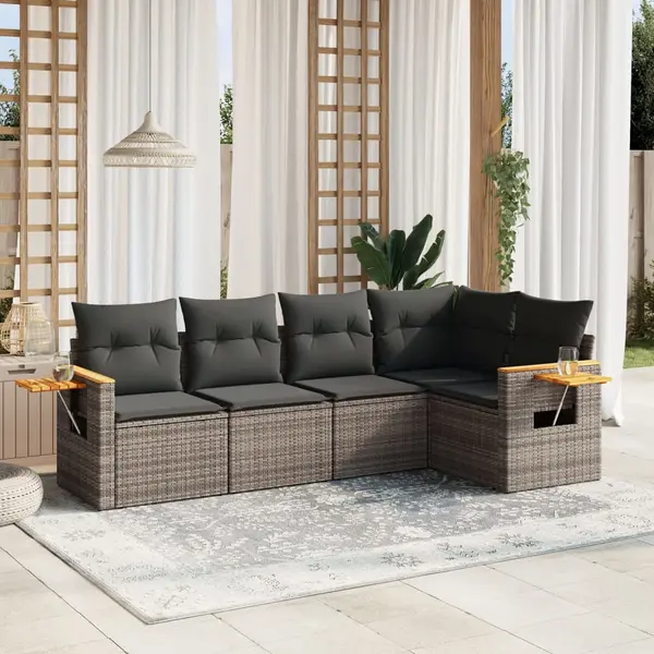 Gossi set canapea de gradina cu perne, 5 piese, gri, poliratan