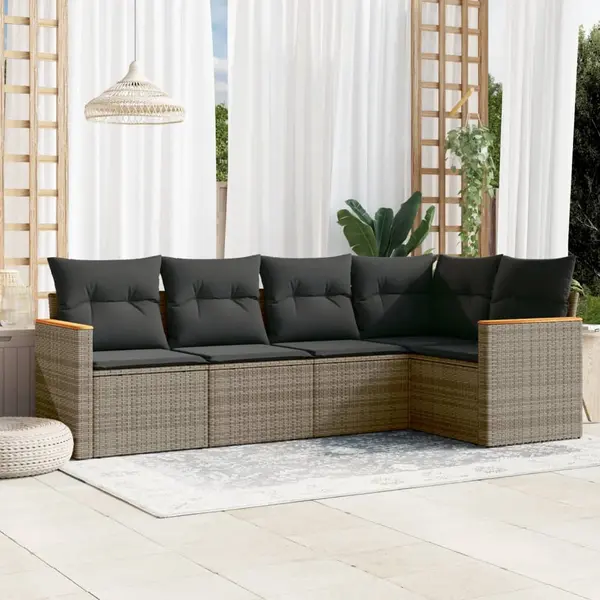 Gossi set canapea de gradina cu perne, 5 piese, gri, poliratan