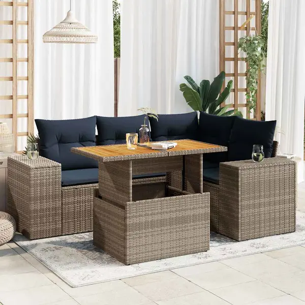 Gossi set canapea de gradina cu perne, 5 piese, gri, poliratan