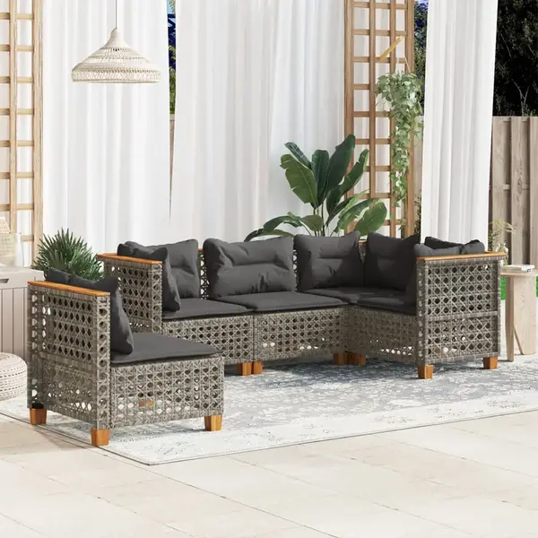 Gossi set canapea de gradina cu perne, 5 piese, gri, poliratan