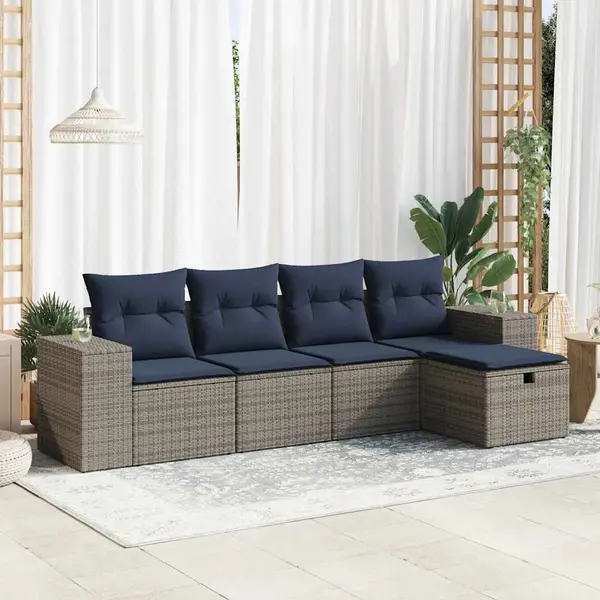 Gossi set canapea de gradina cu perne, 5 piese, gri, poliratan