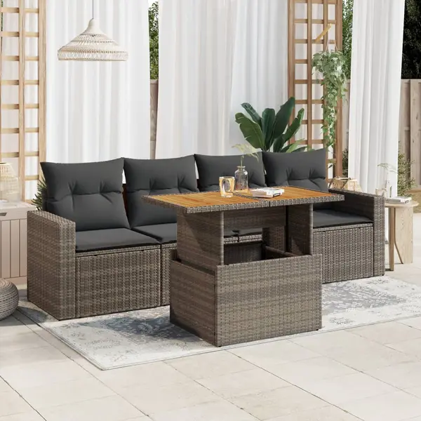 Gossi set canapea de gradina cu perne, 5 piese, gri, poliratan