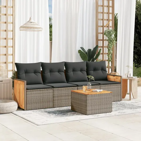 Gossi set canapea de gradina cu perne, 5 piese, gri, poliratan