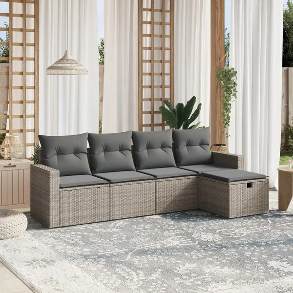 Gossi set canapea de gradina cu perne, 5 piese, gri, poliratan
