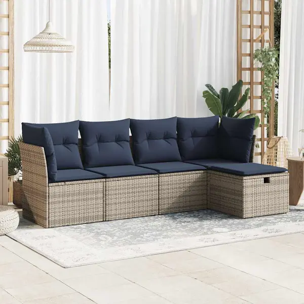 Gossi set canapea de gradina cu perne, 5 piese, gri, poliratan