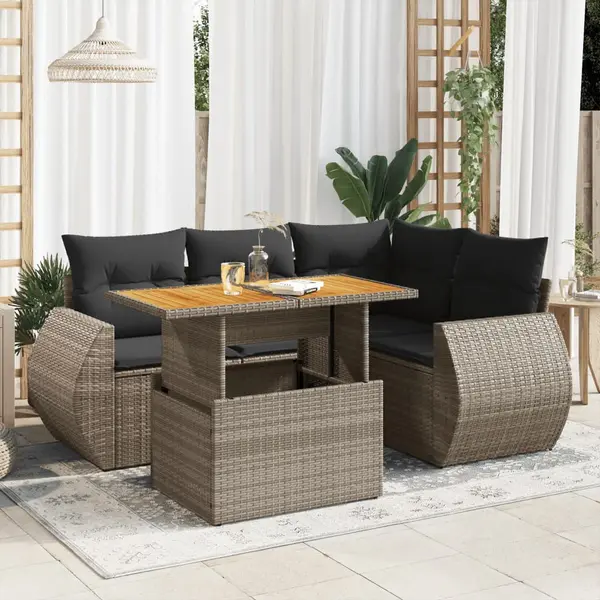 Gossi set canapea de gradina cu perne, 5 piese, gri, poliratan