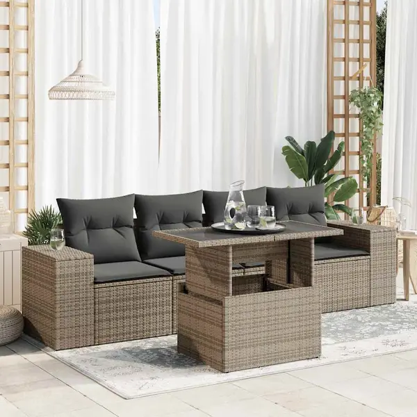 Gossi set canapea de gradina cu perne, 5 piese, gri, poliratan