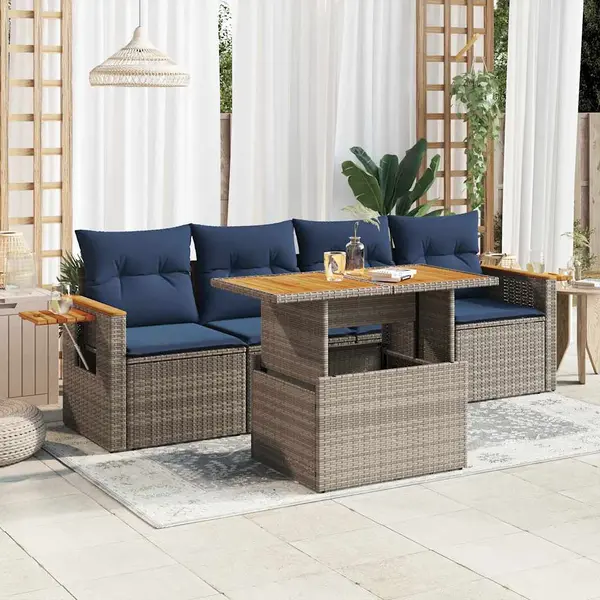 Gossi set canapea de gradina cu perne, 5 piese, gri, poliratan