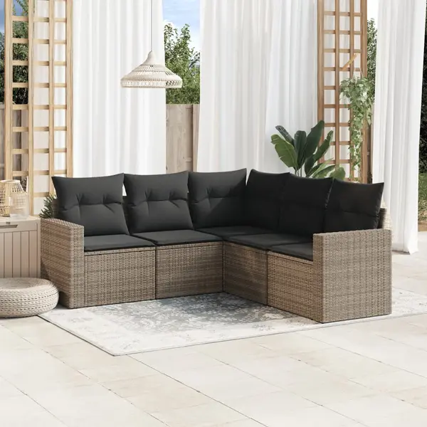 Gossi set canapea de gradina cu perne, 5 piese, gri, poliratan
