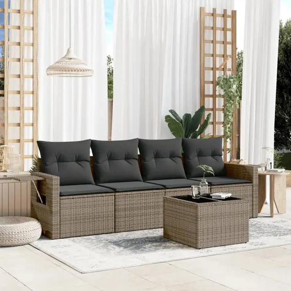 Gossi set canapea de gradina cu perne, 5 piese, gri, poliratan