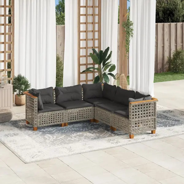 Gossi set canapea de gradina cu perne, 5 piese, gri, poliratan
