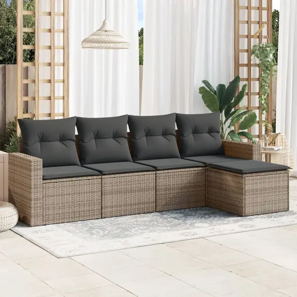 Gossi set canapea de gradina cu perne, 5 piese, gri, poliratan