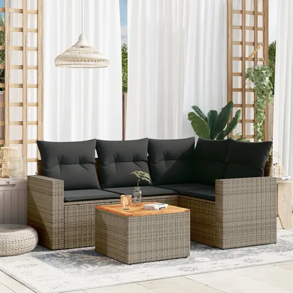 Gossi set canapea de gradina cu perne, 5 piese, gri, poliratan