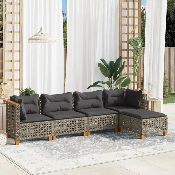 Gossi set canapea de gradina cu perne, 5 piese, gri, poliratan