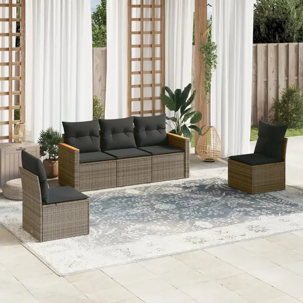 Gossi set canapea de gradina cu perne, 5 piese, gri, poliratan
