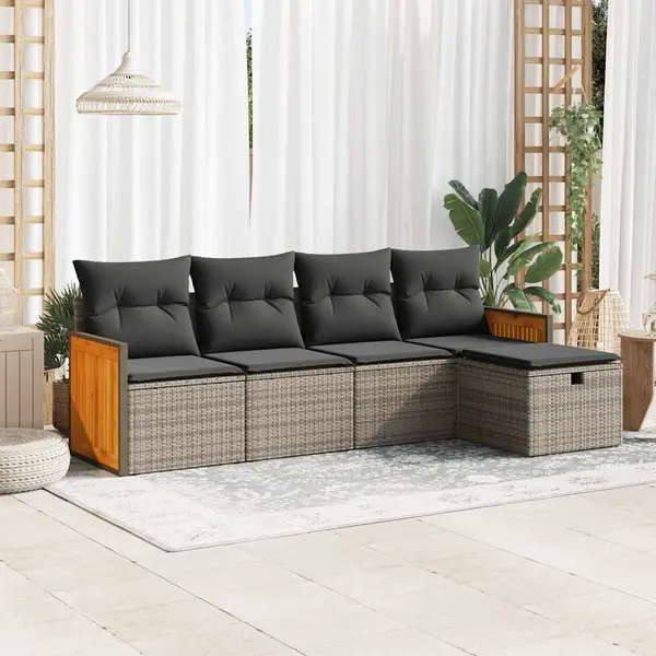 Gossi set canapea de gradina cu perne, 5 piese, gri, poliratan