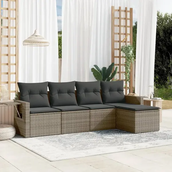 Gossi set canapea de gradina cu perne, 5 piese, gri, poliratan