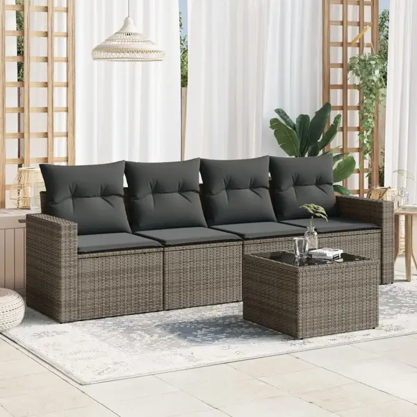 Gossi set canapea de gradina cu perne, 5 piese, gri, poliratan
