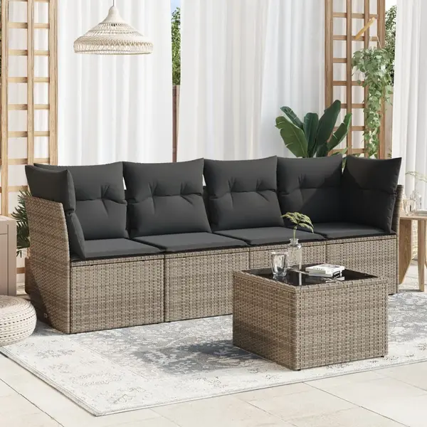 Gossi set canapea de gradina cu perne, 5 piese, gri, poliratan