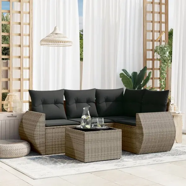 Gossi set canapea de gradina cu perne, 5 piese, gri, poliratan