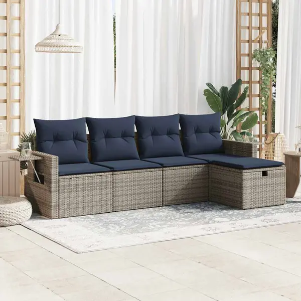 Gossi set canapea de gradina cu perne, 5 piese, gri, poliratan