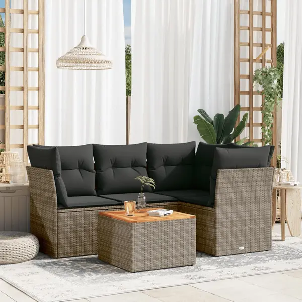 Gossi set canapea de gradina cu perne, 5 piese, gri, poliratan