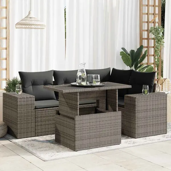 Gossi set canapea de gradina cu perne, 5 piese, gri, poliratan