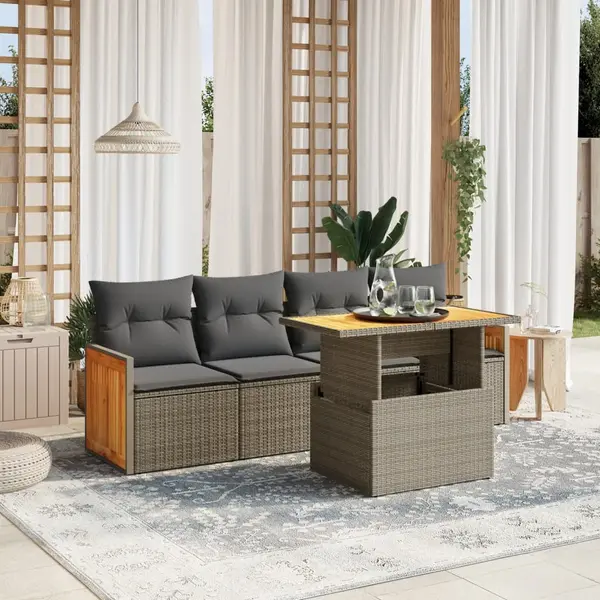 Gossi set canapea de gradina cu perne, 5 piese, gri, poliratan